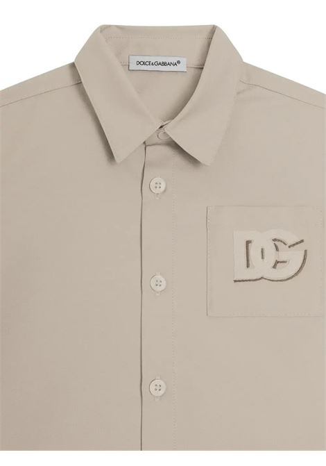Camicia Baby In Gabardina Beige Con Logo DG Ricamato DOLCE & GABBANA KIDS | L14S36-HUMRBM9478